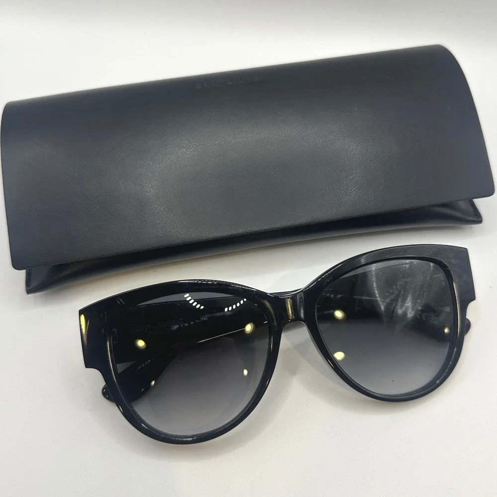 Saint Laurent SL M3 001 Black Cat Eye Sunglasses YSL Monogram Logo Italy Case